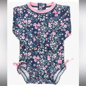 Ruffle Butts Baby Girls UPF 50+ Sun Protection Floral Moonlit Meadow Rash Guard